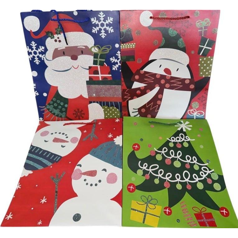 Новорічний подарунковий пакет із глітером, 30х41х12 см, 4 дизайни, EF-2331XL-1 KNZ Новорічний подарунковий пакет із глітером, 30х41х12 см, 4 дизайни, EF-2331XL-1 KNZ