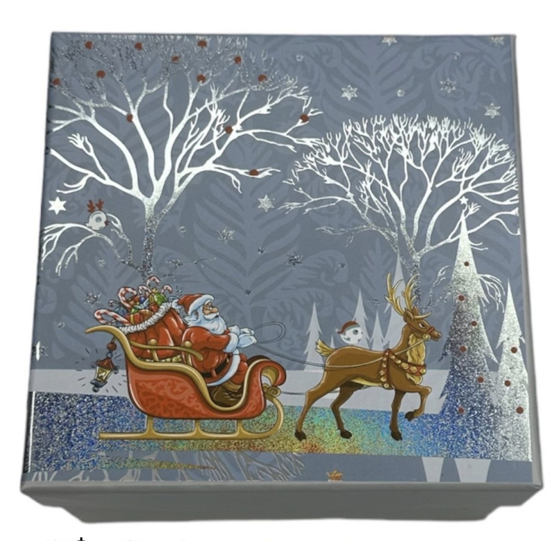 Подарункова новорічна коробка 13 х 13 х 8см - “Санта в дорозі“ в наборі - 3шт, 93193 KNZ