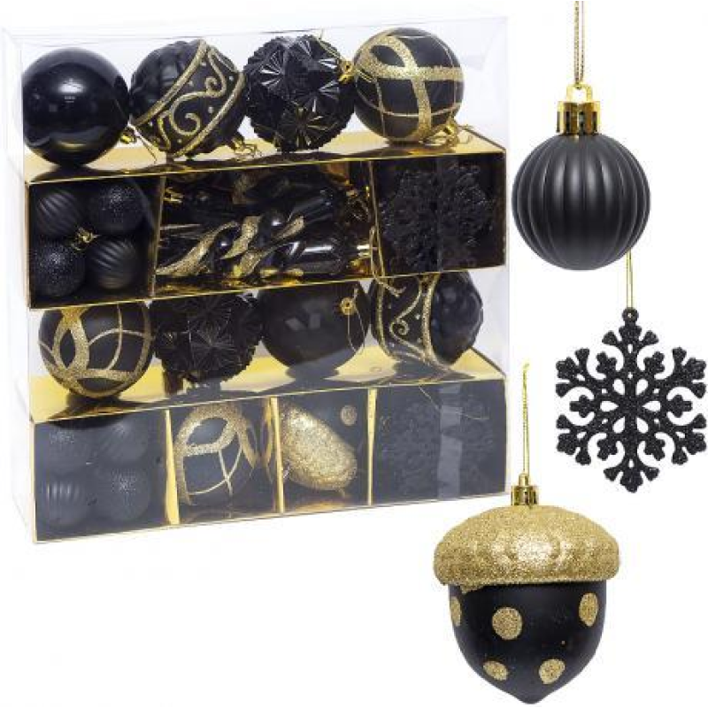 Набір ялинкових прикрас 62шт Чорний з глітером zwh2308-1 KNZ Набір ялинкових прикрас 62шт Чорний з глітером zwh2308-1 KNZ