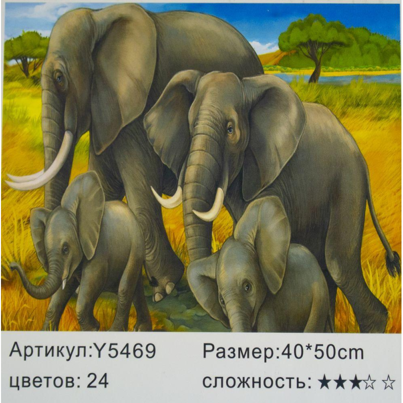 Картина за номерами 40*50см “Сім“я слонів“ 5469Y_B KNZ Картина за номерами 40*50см “Сім“я слонів“ 5469Y_B KNZ