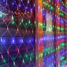Гірлянда світлодіодна сітка 1,5*1,5 метра 96шт кольорова LED RGB (прозорий провід) KNZ