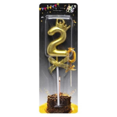 Свічка-цифра “2“ з короною 5,5см ЗОЛОТО JY-1064 KNZ