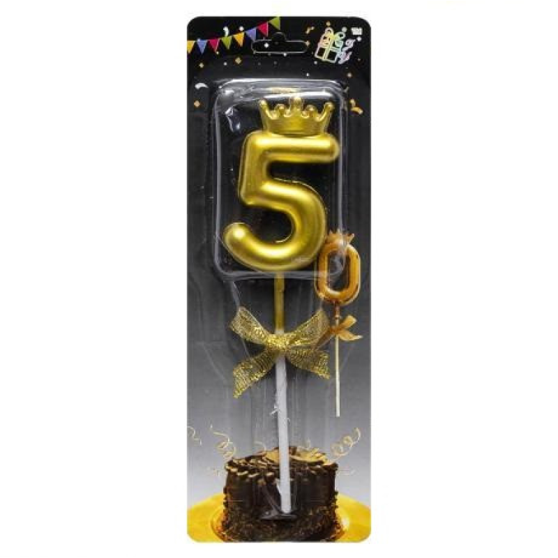 Свічка-цифра “5“ з короною 5,5см ЗОЛОТО JY-1064 KNZ