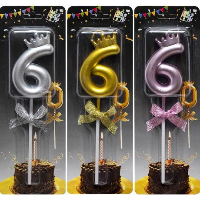 Свічка-цифра “6“ з короною JY-1064 KNZ