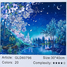 Алмазна мозаїка за номерами 30 х 40см “Ніч“ (полотно на рамі) 60796_B GLD KNZ