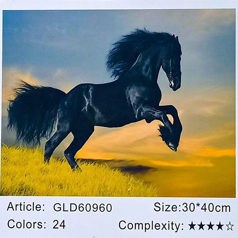Алмазна мозаїка 30 х 40см “Чорний кінь“ рулон у PVC (без підрамника) 60960_O GLD KNZ