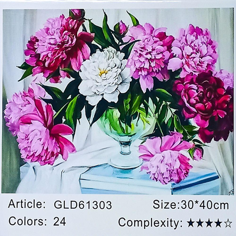 Алмазна мозаїка 30 х 40см “Півонії“ рулон в PVC (без підрамника) 61303_O GLD KNZ