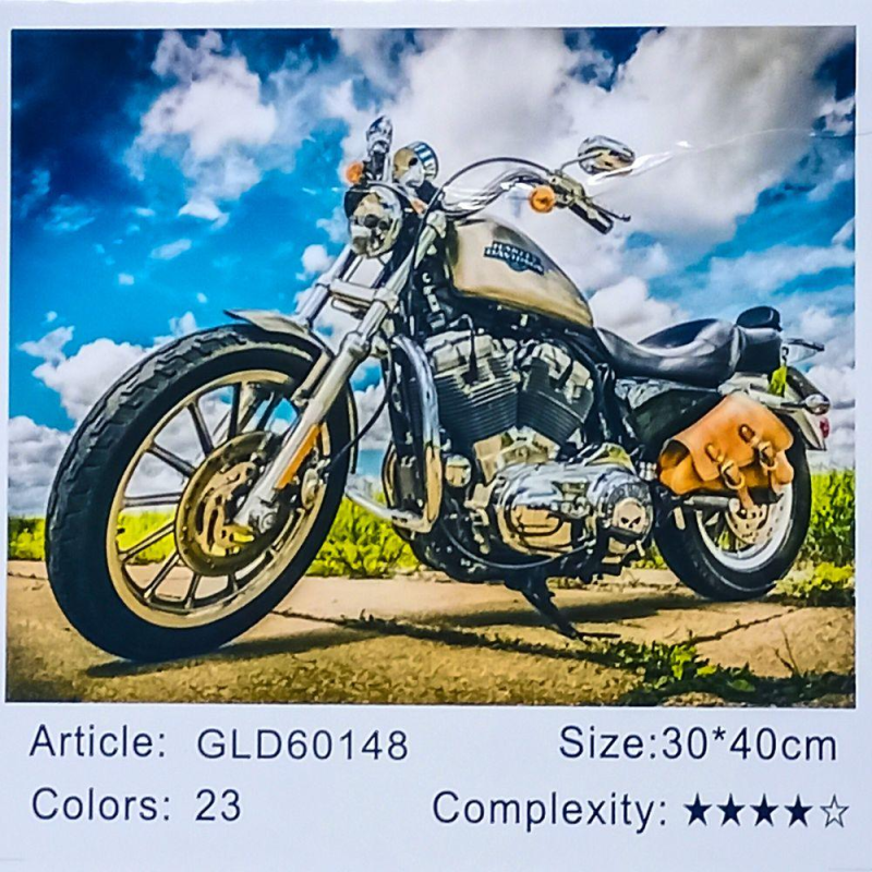 Алмазна мозаїка за номерами 30 х 40см “Мотоцикл“ (полотно на рамі) 60148_B GLD KNZ