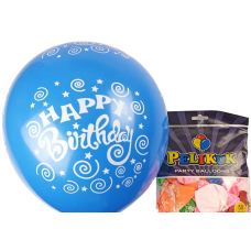 Кулі круглі Pelikuk 12“ (30 см) кольору мікс - HAPPY BIRTHDAY 50шт/уп 1250C-400 KNZ