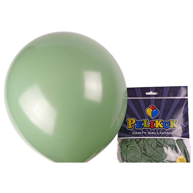 Кульки круглі Pelikuk 13“ (33 см) пастель темно-зелений 50шт/уп 1350C-130 KNZ