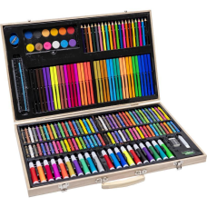 Художній набір для малювання в дерев“яній валізі 180 предметів, Набір комплект юного художника KNZ