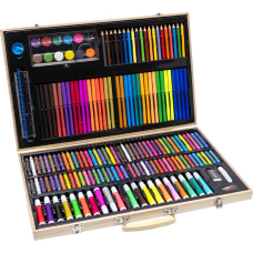 Художній набір для малювання в дерев“яній валізі 220 предметів, Набір комплект юного художника KNZ