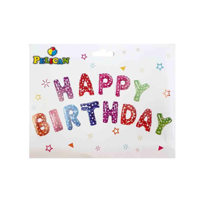 Набір з 13 куль-літер, HAPPY BIRTHDAY 40см, різнобарвний із серцями 837114 KNZ