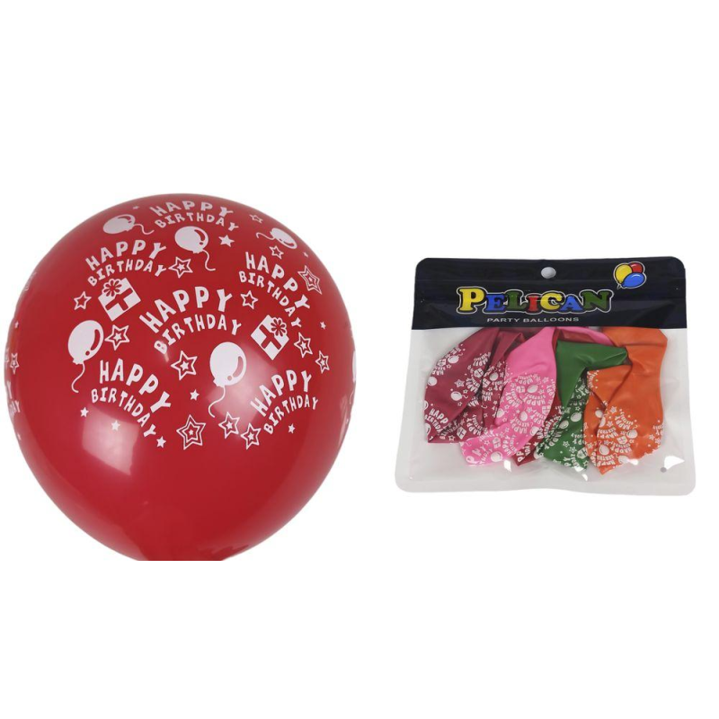 Кульки Pelican 12“ (30 см) “Happy birthday“ 5 шт/уп 1205С-400 KNZ