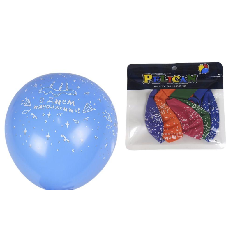 Кульки Pelican 12“ (30 см) “З ДНЕМ НАРОДЖЕННЯ“ 5 шт/уп 1205С-405 KNZ