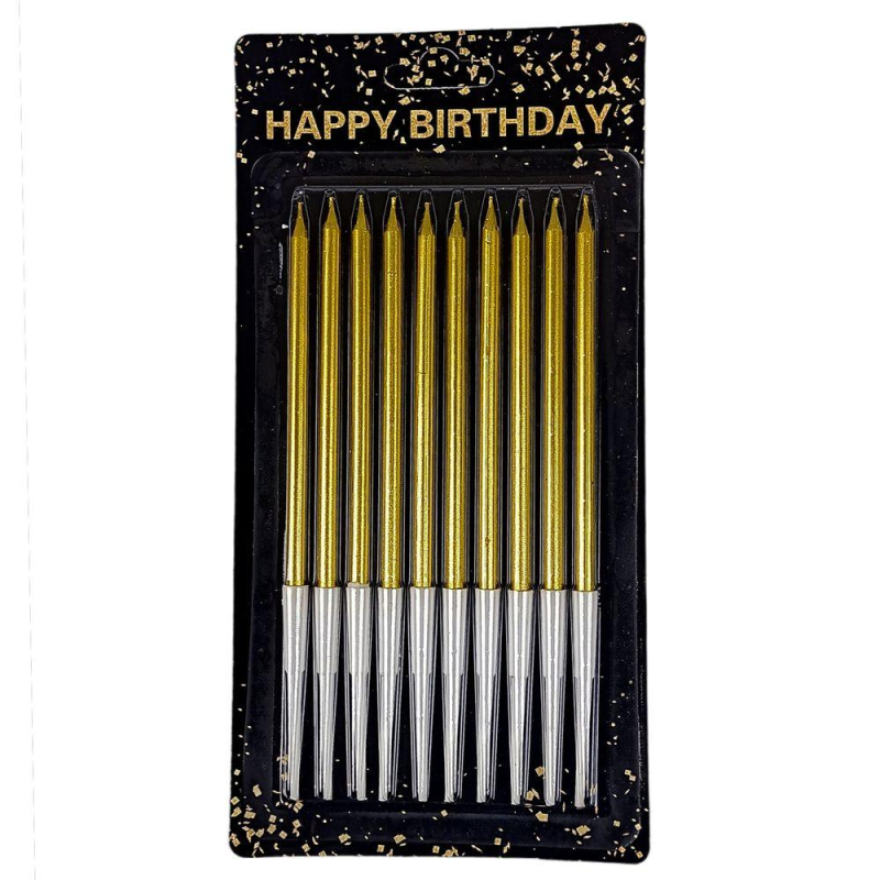 Набір свічок для торта 10 шт, жовте золото, 14 см 040557 yellow gold KNZ Набір свічок для торта 10 шт, жовте золото, 14 см 040557 yellow gold KNZ