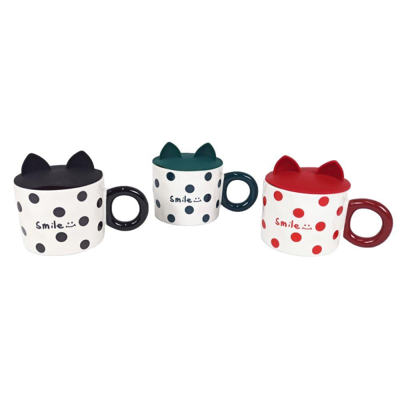 Чашка керамічна 400мл “Вушко-горох“ силіконова кришка, 3 види 1102 KNZ