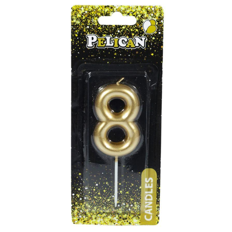 Свічка для торта Pelican “8“ ЗОЛОТО 6 см 866018 KNZ
