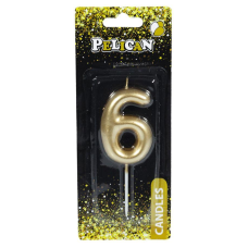 Свічка для торта Pelican “6“ ЗОЛОТО 6 см 866016 KNZ