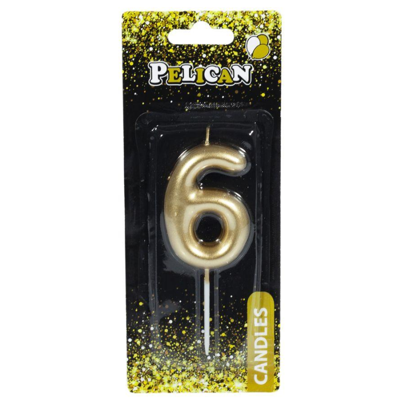 Свічка для торта Pelican “6“ ЗОЛОТО 6 см 866016 KNZ