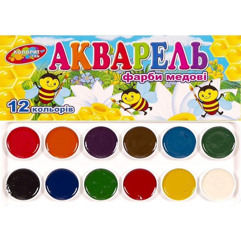 Акварель 12 кольорів “Колорит“ в картонній упаковці ККА-12 KNZ