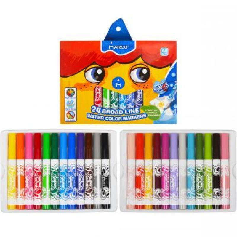 Фломастери MARCO 24 кольори товсті у картонній упаковці (змивні, антибактеріальні) 1632-24CBKNZ KNZ