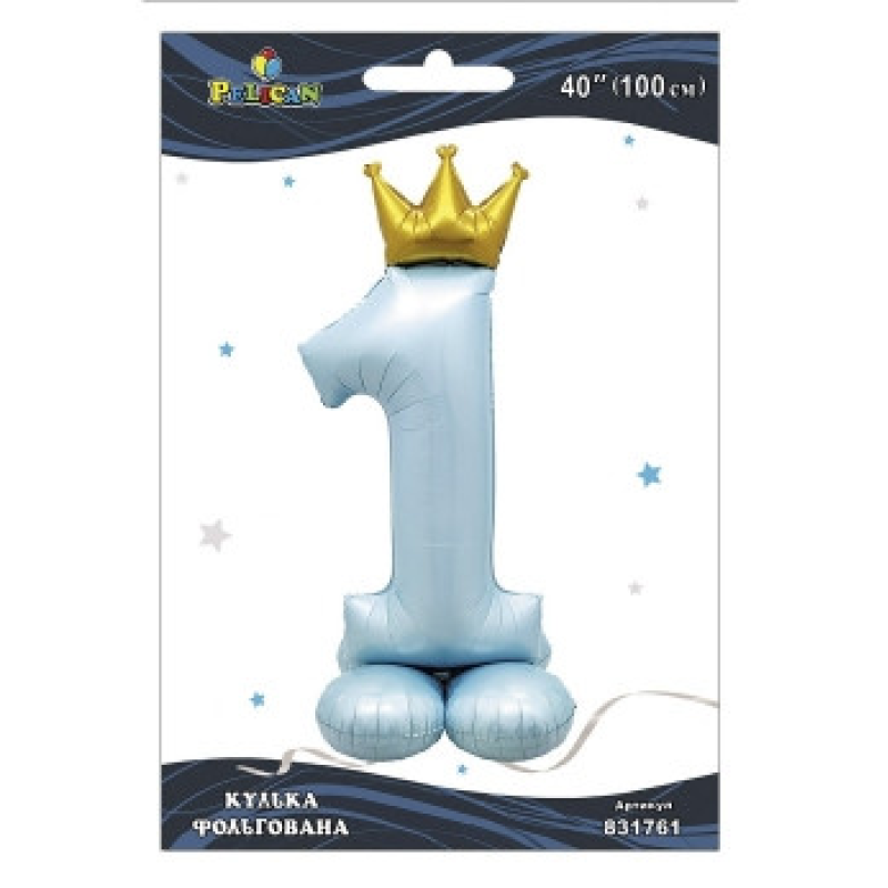 Кулька фольгована цифра з короною на підставці “1“ блакитна 40“(100см) Pelican Блакитний Pelican (831761) KNZ Кулька фольгована цифра з короною на підставці “1“ блакитна 40“(100см) Pelican Блакитний Pelican (831761) KNZ