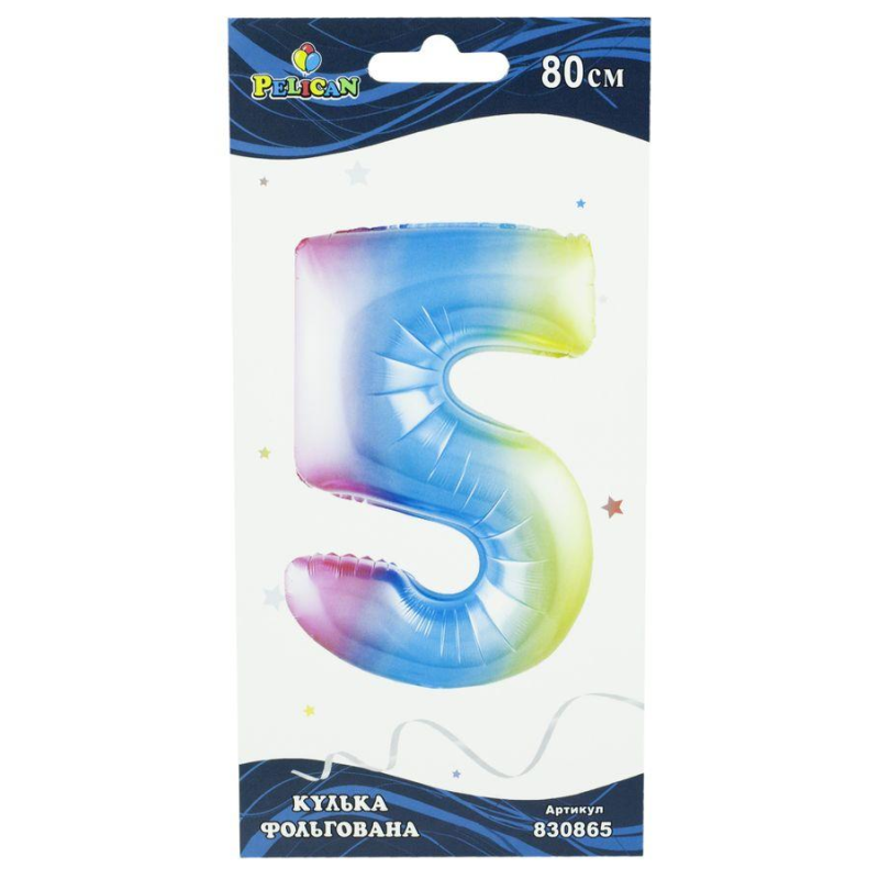 Цифра фольгована Pelican, “5“ Райдужна 80см, (індивідуальна упаковка) Різнокольоровий Pelican (830865) KNZ