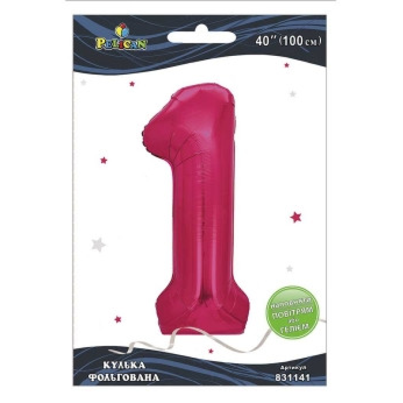 Кулька фольгована цифра “1“ фуксія 40“(100см) Pelican Рожевий Pelican (831141) KNZ Кулька фольгована цифра “1“ фуксія 40“(100см) Pelican Рожевий Pelican (831141) KNZ