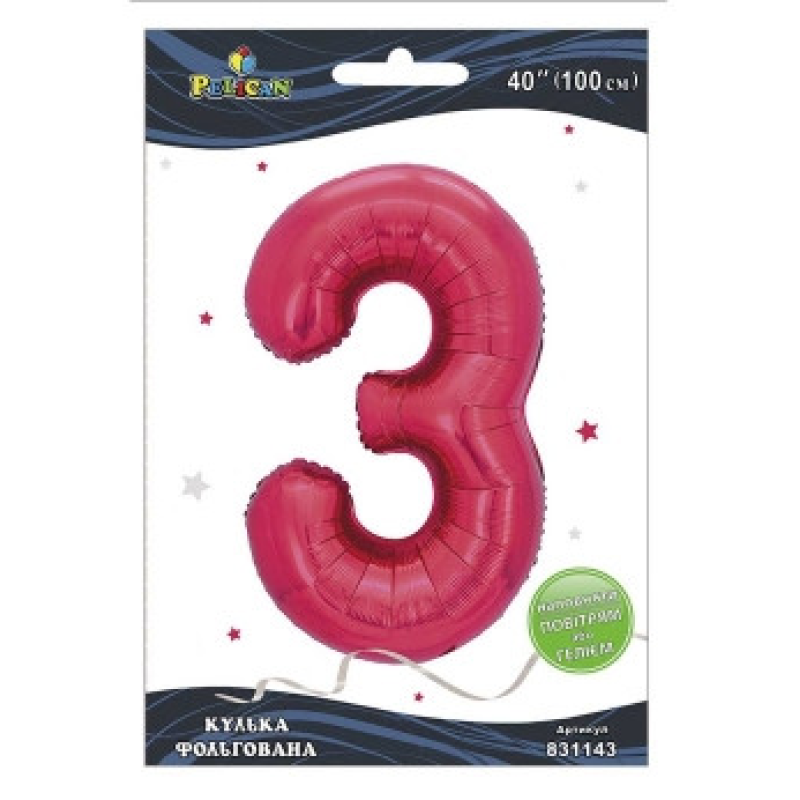 Кулька фольгована цифра “3“ фуксія 40“(100см) Pelican Рожевий Pelican (831143) KNZ