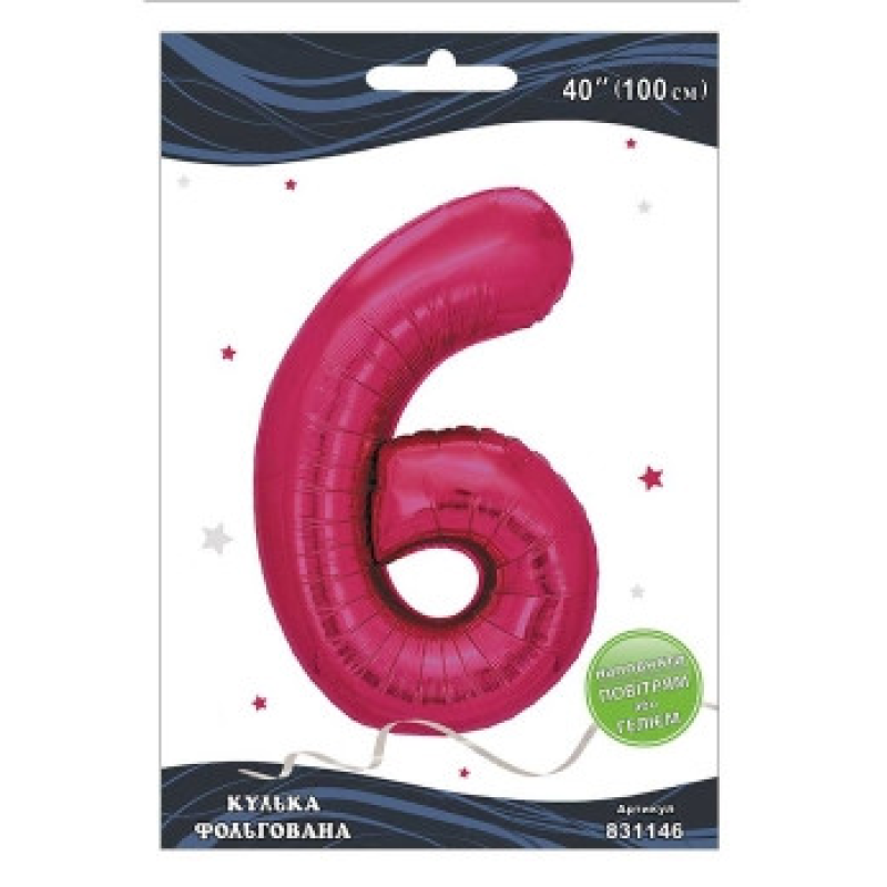 Кулька фольгована цифра “6“ фуксія 40“(100см) Pelican Рожевий Pelican (831146) KNZ
