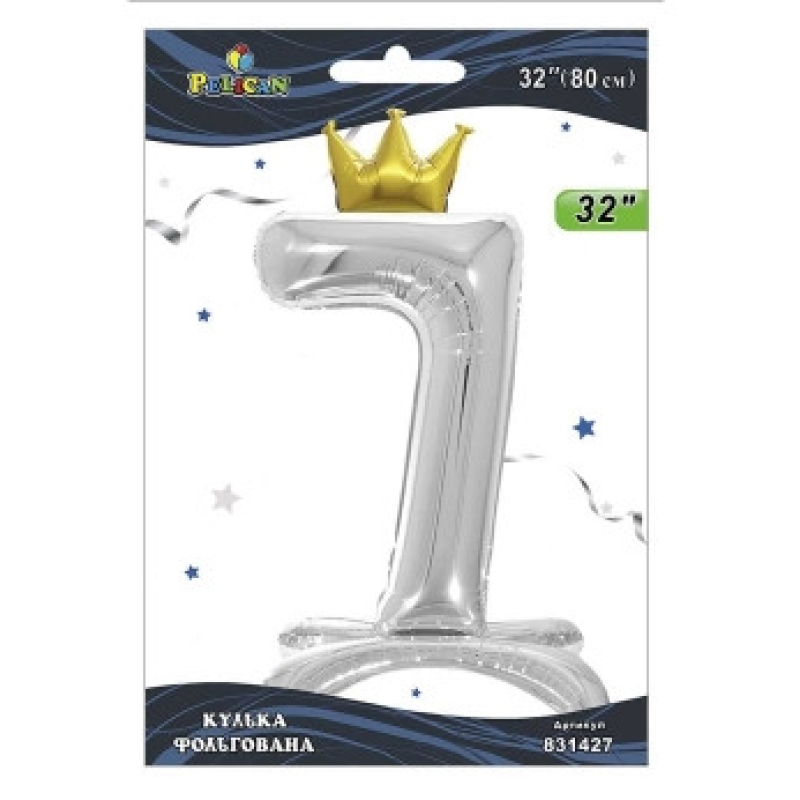 Кулька фольгована цифра з короною на підставці “7“ срібло 32“ (80см) Pelican Срібний Pelican (831427) KNZ