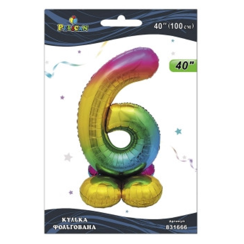 Кулька фольгована на підставці цифра “6“ градієнт 40“ (100см) Pelican Різнокольоровий Pelican (831666) KNZ