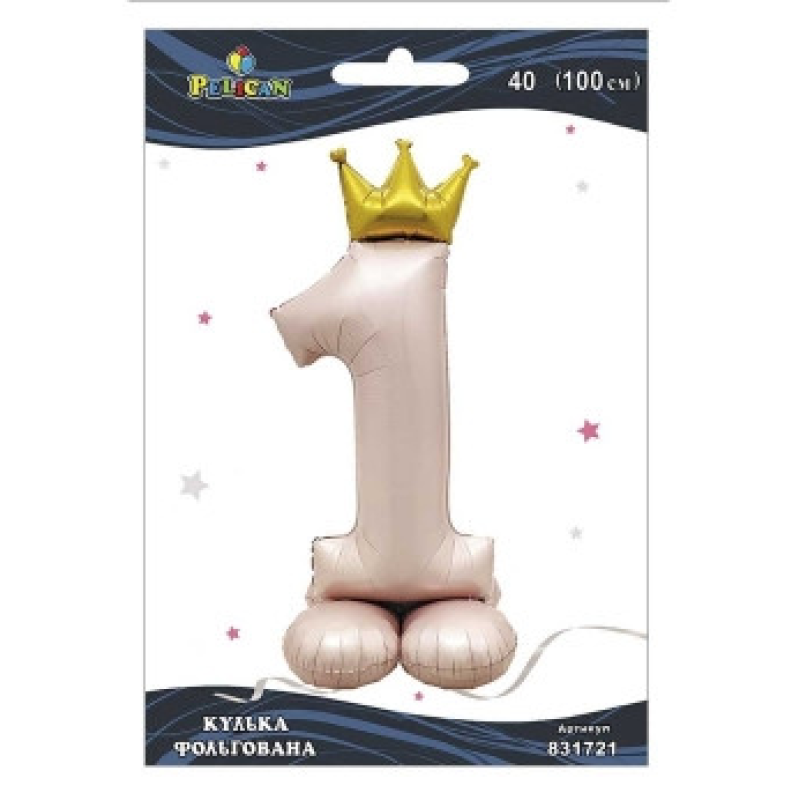 Кулька фольгована цифра з короною на підставці “1“ рожева Blush 40“(100см) Pelican Рожевий Pelican KNZ