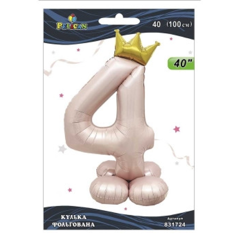Кулька фольгована цифра з короною на підставці “4“ рожева Blush 40“(100см) Pelican Рожевий Pelican KNZ Кулька фольгована цифра з короною на підставці “4“ рожева Blush 40“(100см) Pelican Рожевий Pelican KNZ