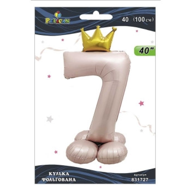 Кулька фольгована цифра з короною на підставці “7“ рожева Blush 40“(100см) Pelican Рожевий Pelican KNZ Кулька фольгована цифра з короною на підставці “7“ рожева Blush 40“(100см) Pelican Рожевий Pelican KNZ