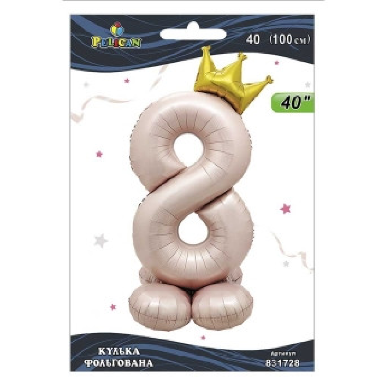 Кулька фольгована цифра з короною на підставці “8“ рожева Blush 40“(100см) Pelican Рожевий Pelican KNZ