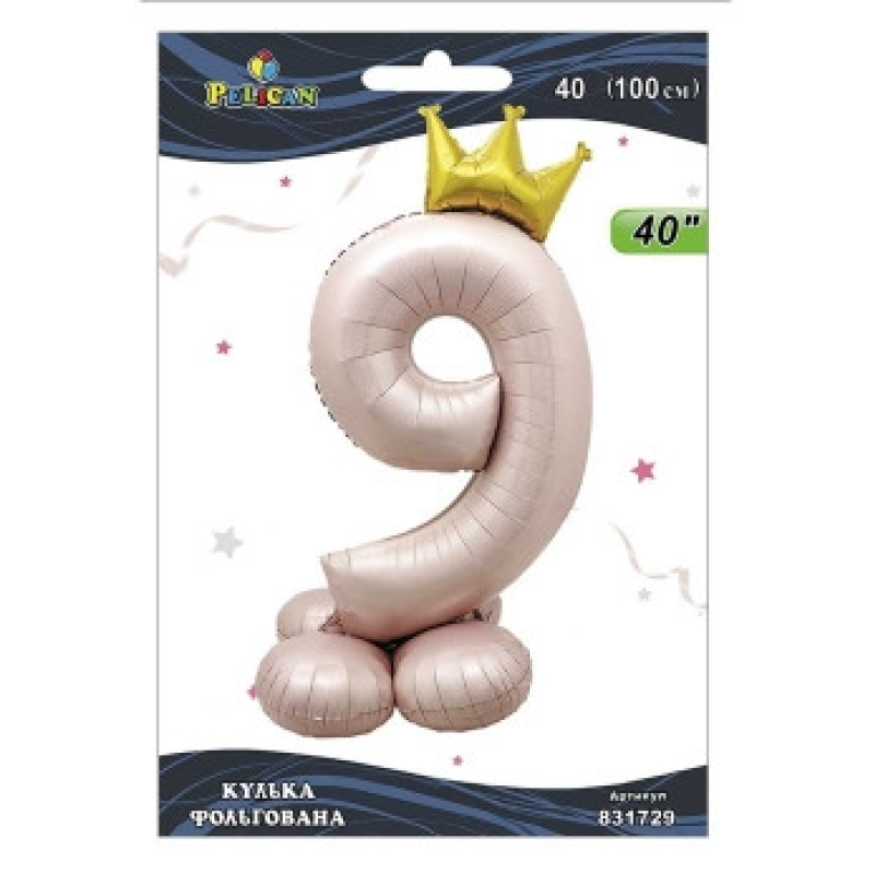Кулька фольгована цифра з короною на підставці “9“ рожева Blush 40“(100см) Pelican Рожевий Pelican KNZ Кулька фольгована цифра з короною на підставці “9“ рожева Blush 40“(100см) Pelican Рожевий Pelican KNZ