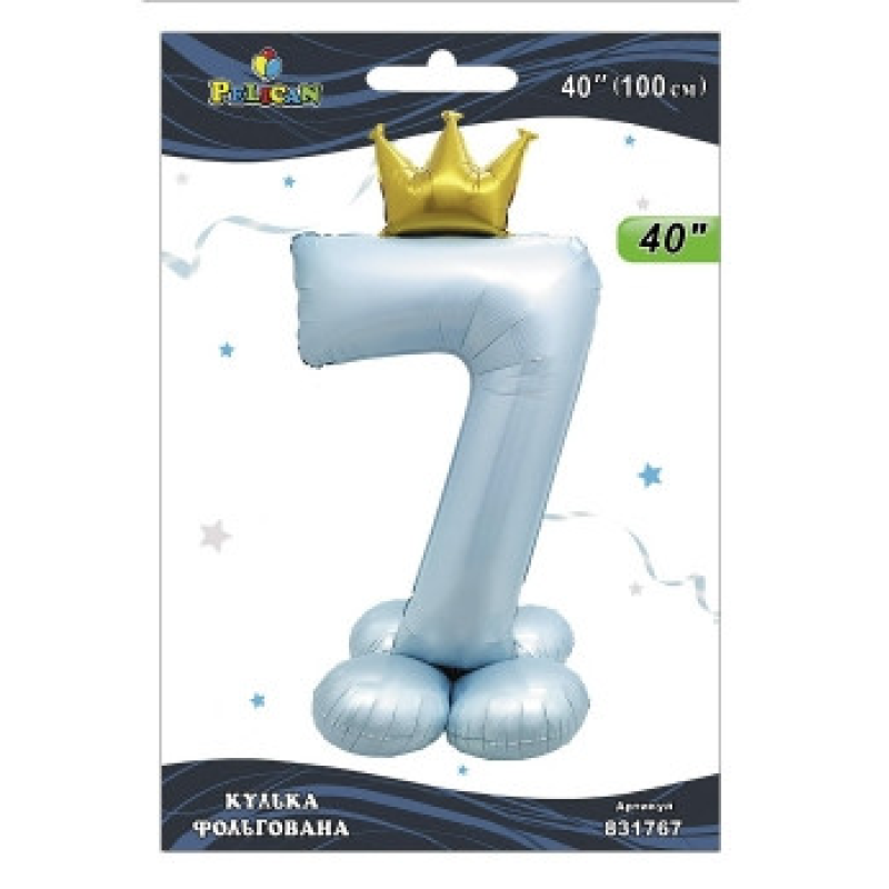 Кулька фольгована цифра з короною на підставці “7“ блакитна 40“ (100см) Pelican Блакитний Pelican (831767) KNZ Кулька фольгована цифра з короною на підставці “7“ блакитна 40“ (100см) Pelican Блакитний Pelican (831767) KNZ