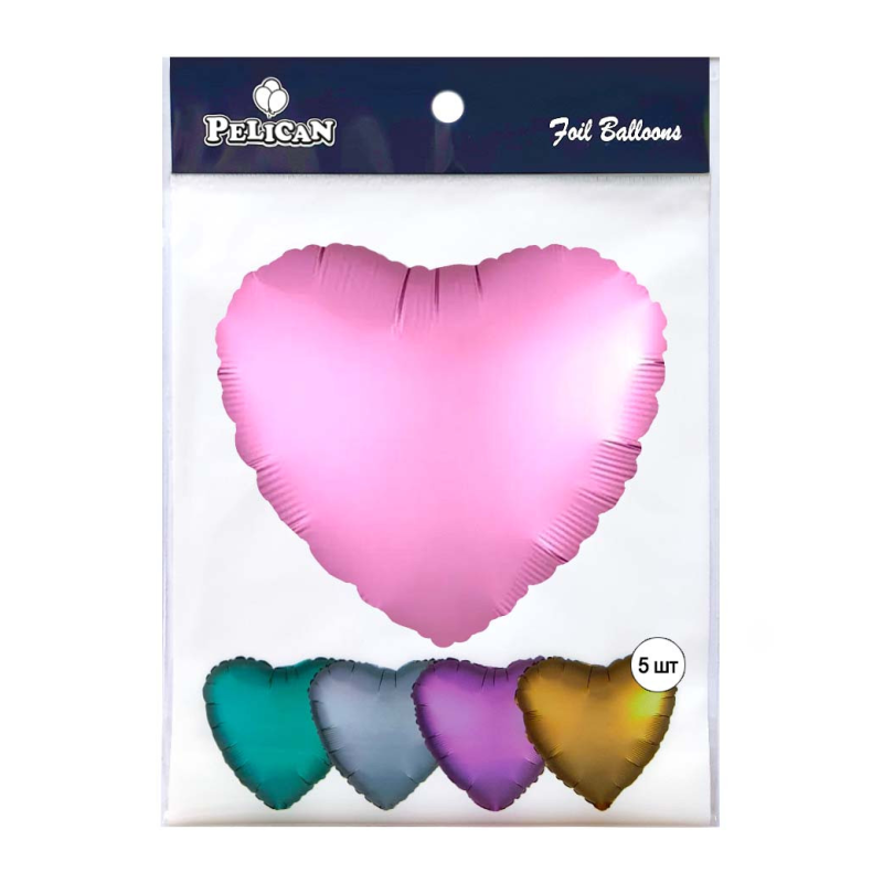 Кулька фольгована PELICAN серце 18“ (45см) САТИН РОЖОВЕ (5шт) Рожевий Pelican (833636) KNZ
