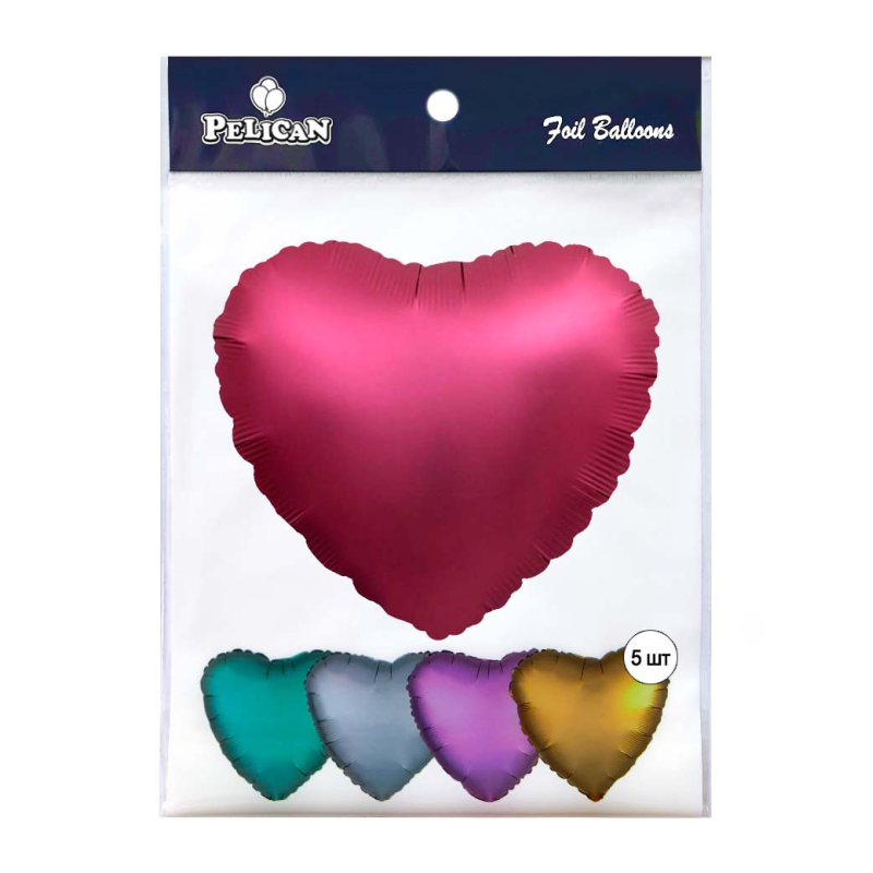 Кулька фольгована PELICAN серце 10“ (25см), сатин БОРДОВЕ, 5шт/уп Червоний Pelican (833749) KNZ Кулька фольгована PELICAN серце 10“ (25см), сатин БОРДОВЕ, 5шт/уп Червоний Pelican (833749) KNZ