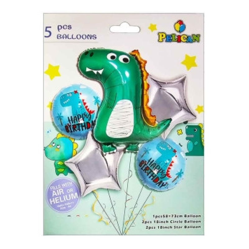 Набір з 5 куль фольгованих “ДИНО“ Різнокольоровий Pelican (836956) KNZ Набір з 5 куль фольгованих “ДИНО“ Різнокольоровий Pelican (836956) KNZ