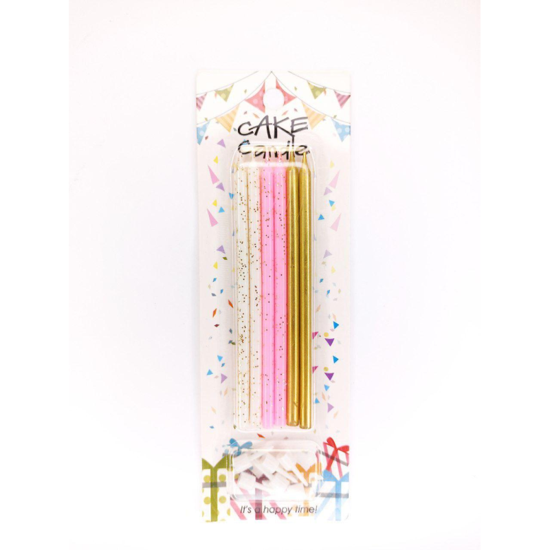 Свічка з блиском, 13 см, рожеві, білі, золоті, 6шт/пач Unison 800240 pink white gold KNZ