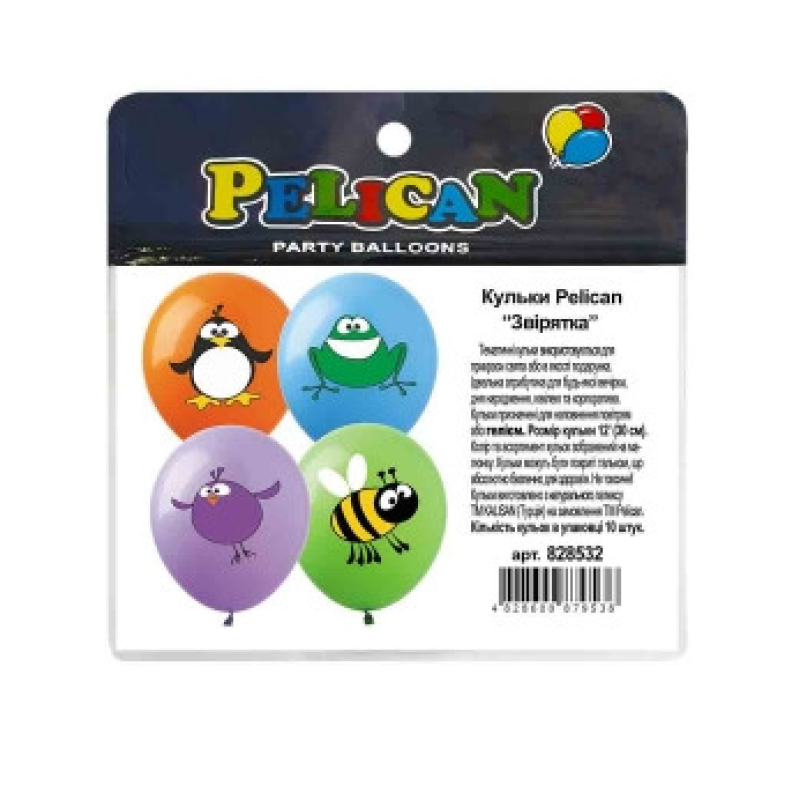 Кульки 12“ (30см) “Звірятка“ 10шт Pelican 828532 KNZ