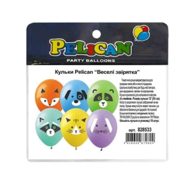 Кульки 12“ (30см) “Веселі звірята“ 10шт Pelican 828533 KNZ Кульки 12“ (30см) “Веселі звірята“ 10шт Pelican 828533 KNZ