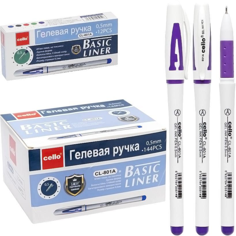 Ручка гелева фіолетова Cello CL801A-12 KNZ