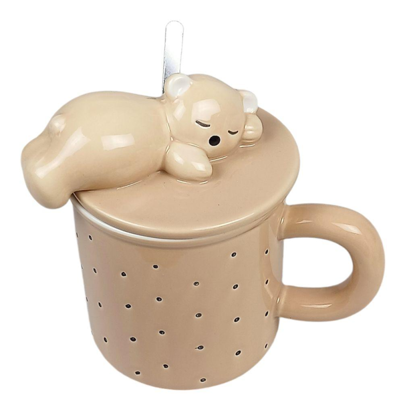 Чашка керамічна 400мл “Ведмедик спить“ з кришкою, металевою ложкою, 3 кольори Unison 538 KNZ