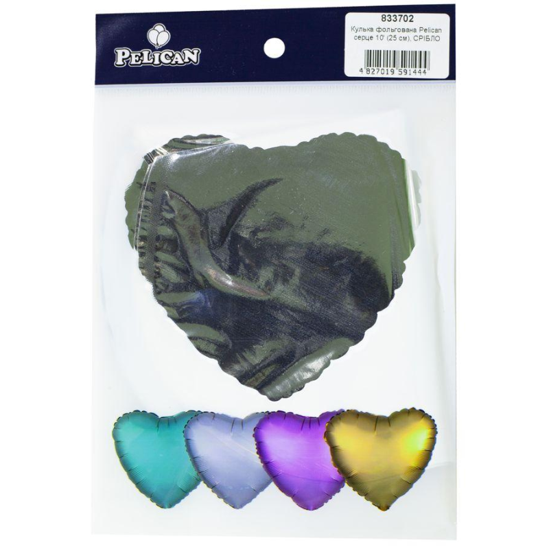 Кулька фольгована PELICAN серце 10“ (25см), срібло, 5шт/уп Срібний Pelican 833702 KNZ