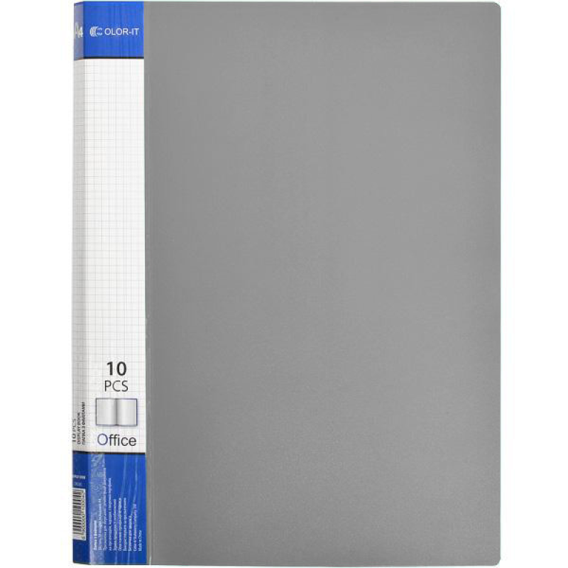 Папка пластикова А4 з 10 файлами, дисплей-книжка на 10 файлів для паперів “С“ Сіра KNZ