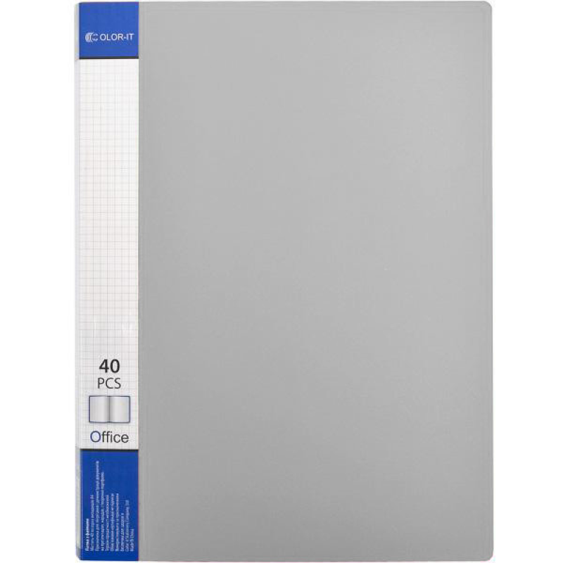 Папка пластикова А4 з 40 файлами, дисплей-книжка на 40 файлів для паперів “С“ Сіра KNZ